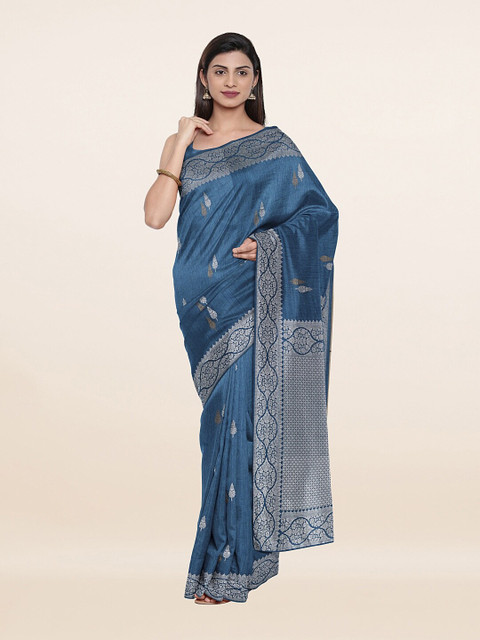 

Pothys Blue & Silver-Toned Woven Design Zari Art Silk Saree