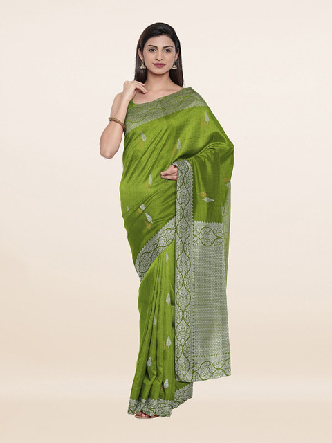 

Pothys Green & Silver-Toned Woven Design Art Silk Saree