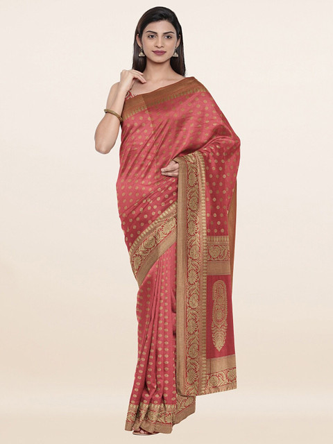 

Pothys Pink & Gold-Toned Floral Zari Art Silk Saree