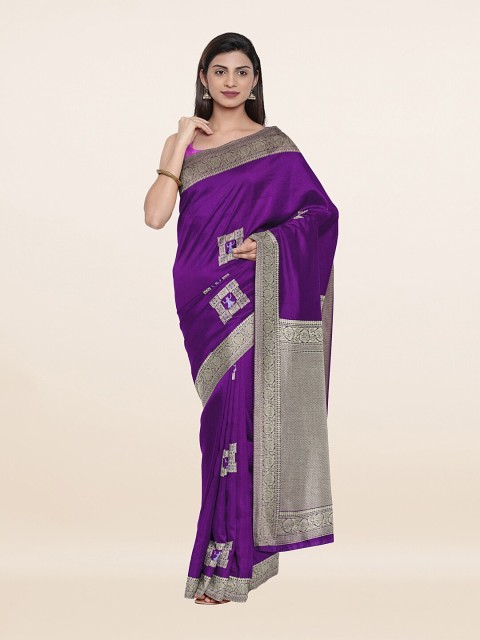 

Pothys Violet & Gold-Toned Woven Design Art Silk Saree