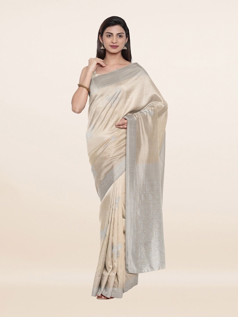 

Pothys Off White Ethnic Motifs Zari Art Silk Saree