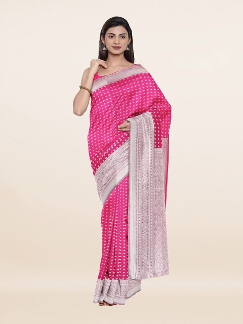 

Pothys Pink & Silver-Toned Woven Design Zari Art Silk Saree
