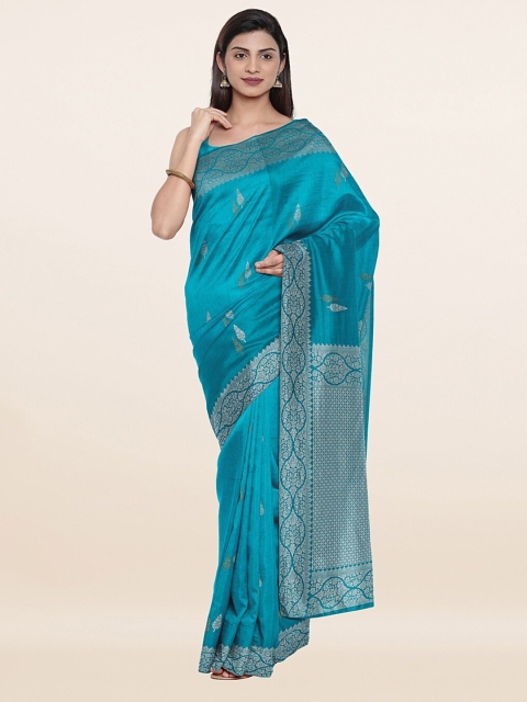 

Pothys Blue & Silver-Toned Woven Design Art Silk Saree