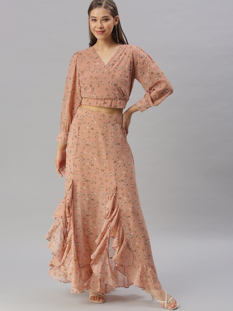 

SHOWOFF Women Nude-Coloured & White Floral Printed Co-Ords