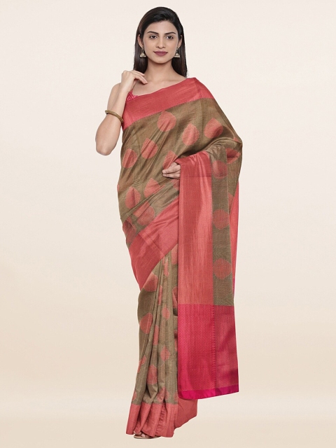 

Pothys Tan & Pink Woven Design Zari Saree