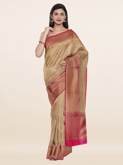 

Pothys Cream-Coloured & Pink Woven Design Zari Saree