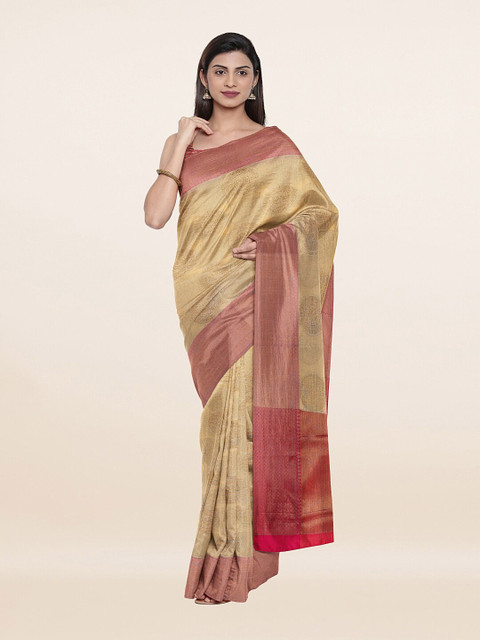 

Pothys Cream-Coloured & Pink Woven Design Zari Saree