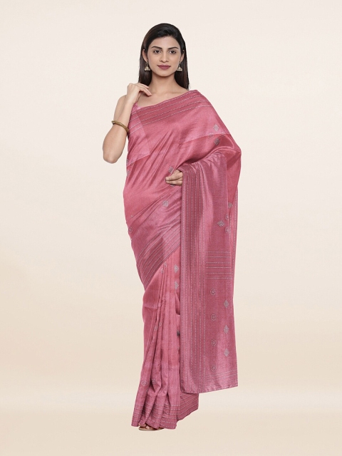 

Pothys Pink & Silver Beads and Stones Tissue Saree