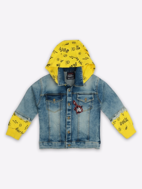 

Little County Boys Blue Printed Hooded Denim Jacket