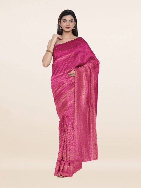 

Pothys Pink & Gold-Toned Woven Design Pure Silk Heavy Work Saree