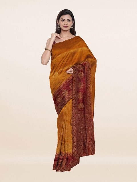 

Pothys Mustard & Red Floral Beads and Stones Pure Silk Saree