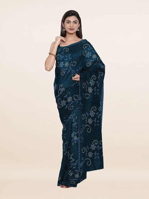 

Pothys Blue Floral Printed Poly Georgette Saree