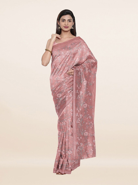 

Pothys Peach-Coloured & Grey Floral Beads and Stones Saree