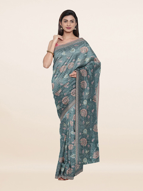 

Pothys Blue & Pink Floral Saree