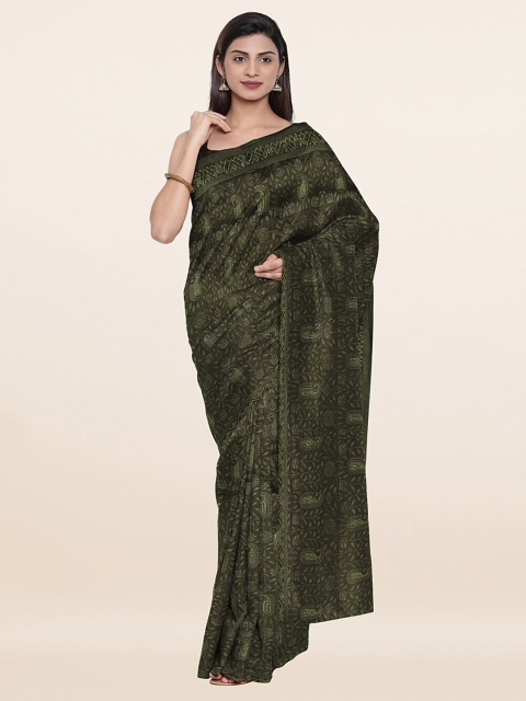 

Pothys Green & Golden Embellished Beads and Stones Saree