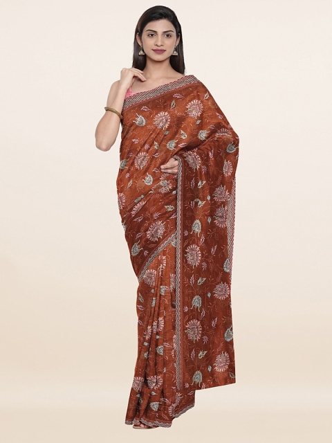 

Pothys Rust & Peach-Coloured Floral Saree