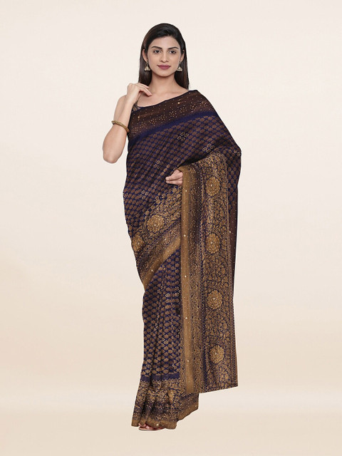 

Pothys Blue & Gold-Toned Woven Design Zari Pure Silk Saree