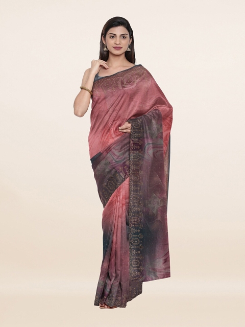

Pothys Pink & Grey Floral Beads and Stones Pure Silk Saree