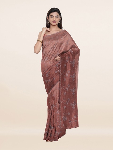 

Pothys Peach-Coloured & Silver-Toned Floral Printed Saree