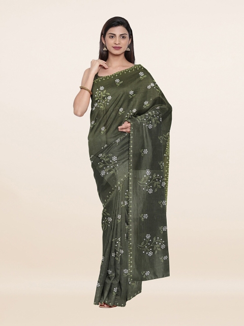 

Pothys Green & White Floral Printed Poly Georgette Saree