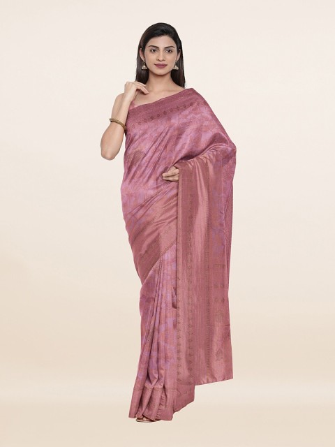 

Pothys Lavender & Gold-Toned Floral Pure Silk Saree