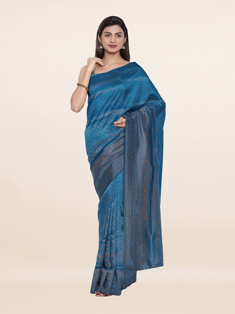 

Pothys Blue Woven Design Embellished Pure Silk Banarasi Saree