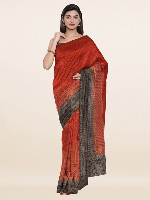 

Pothys Red & Blue Woven Design Embellished Pure Silk Banarasi Saree