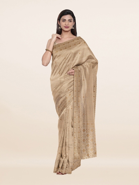 

Pothys Cream-Coloured & Gold-Toned Woven Design Embellished Pure Silk Banarasi Saree