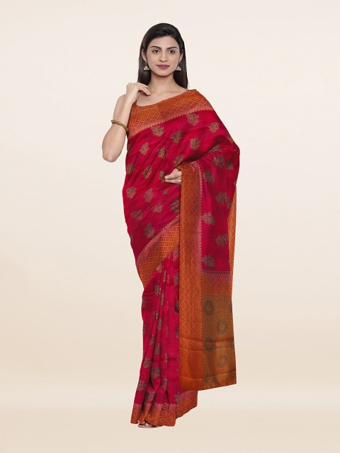 

Pothys Magenta & Gold-Toned Woven Design Zari Pure Silk Saree