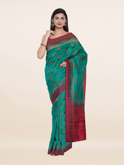 

Pothys Green & Red Floral Zari Pure Silk Saree