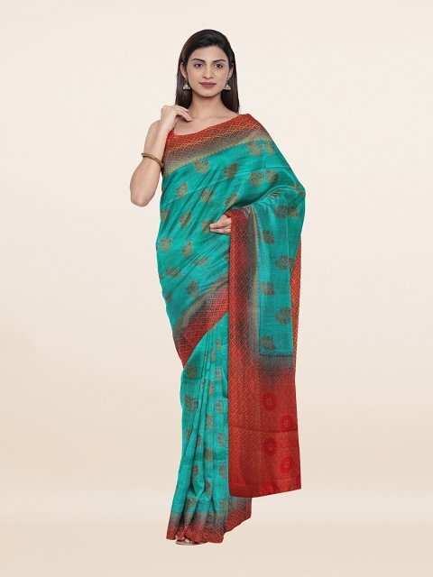 

Pothys Green & Red Woven Design Pure Silk Saree