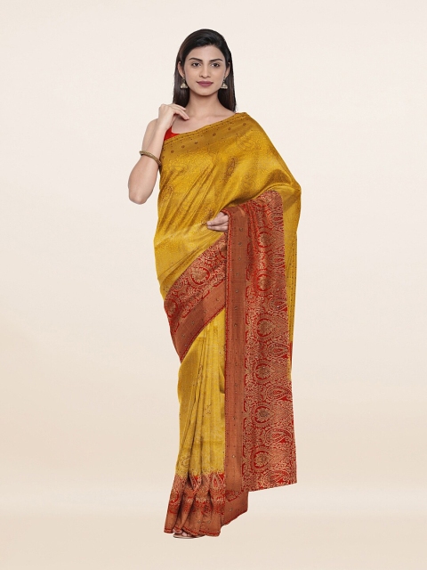 

Pothys Yellow & Red Woven Design Embellished Pure Silk Banarasi Saree