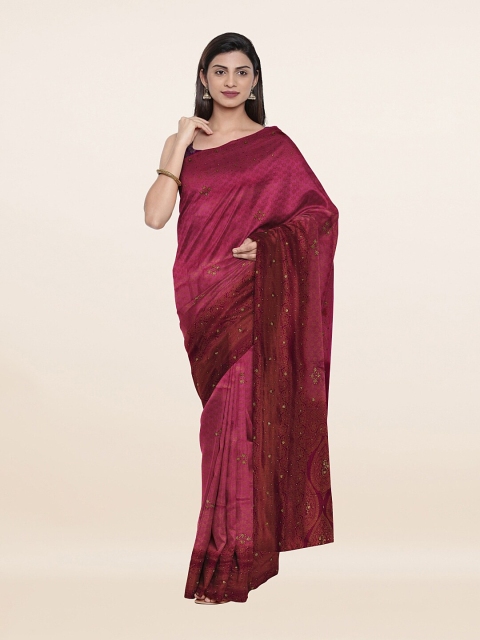 

Pothys Pink & Gold-Toned Woven Design Embellished Pure Silk Banarasi Saree