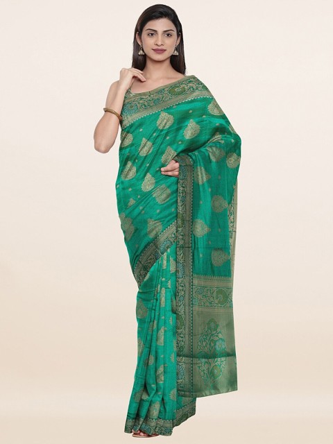 

Pothys Green & Gold-Toned Woven Design Zari Pure Silk Saree