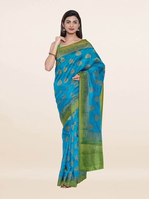 

Pothys Blue & Green Woven Design Pure Silk Saree