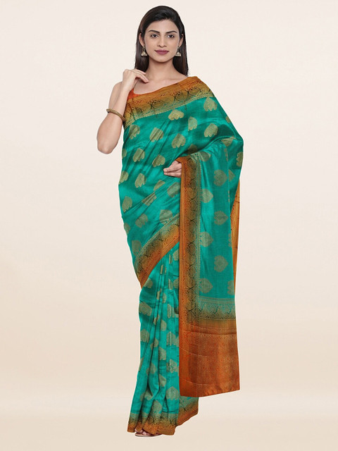 

Pothys Green & Gold-Toned Woven Design Pure Silk Saree