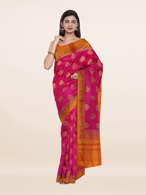 

Pothys Magenta & Yellow Woven Design Zari Pure Silk Saree