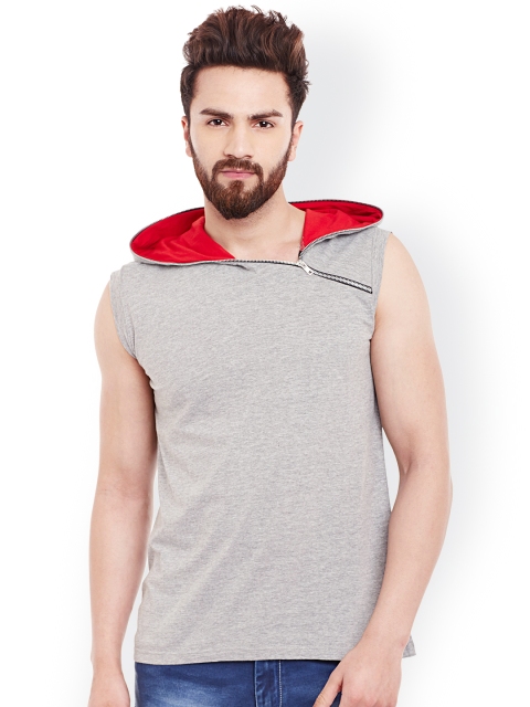 

GRITSTONES Men Grey Hooded Sleeveless T-shirt