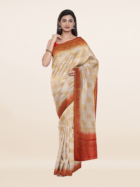 

Pothys Off White & Red Woven Design Zari Pure Silk Saree