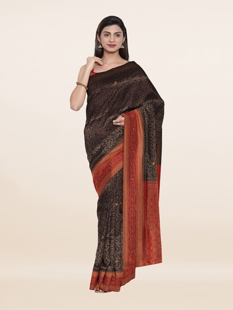 

Pothys Navy Blue & Red Woven Design Embellished Pure Silk Banarasi Saree