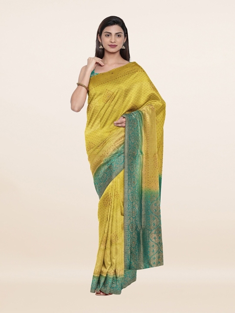 

Pothys Yellow & Blue Woven Design Embellished Pure Silk Banarasi Saree