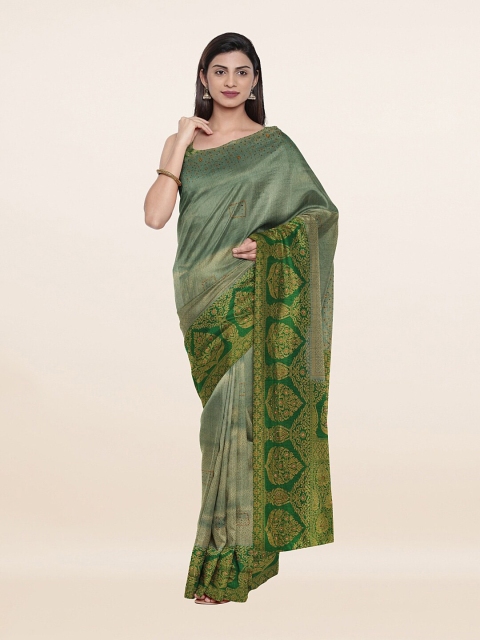 

Pothys Blue & Green Woven Design Embellished Pure Silk Banarasi Saree