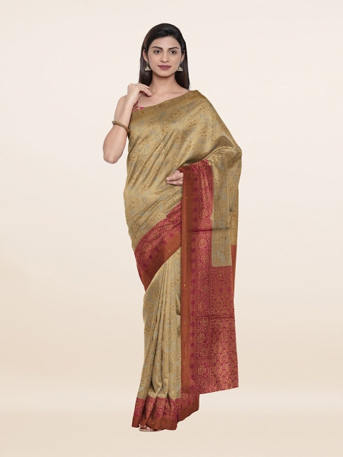 

Pothys Grey & Magenta Floral Embellished Pure Silk Banarasi Saree