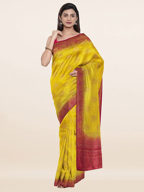 

Pothys Yellow & Magenta Woven Design Pure Silk Saree