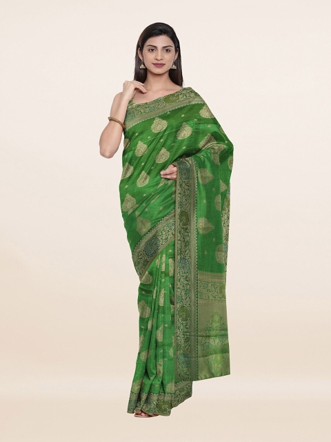 

Pothys Green & Gold-Toned Woven Design Pure Silk Saree