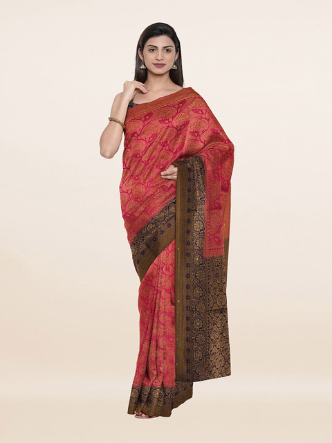 

Pothys Pink & Blue Ethnic Motifs Beads and Stones Pure Silk Banarasi Saree