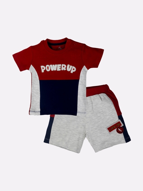 

BABY GO Boys Red & Grey Printed T-shirt with Shorts