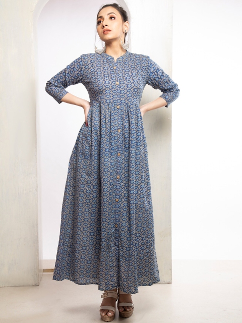 

Unnati Silks Women Blue Printed Flared Sleeves Floral Handloom Kurta