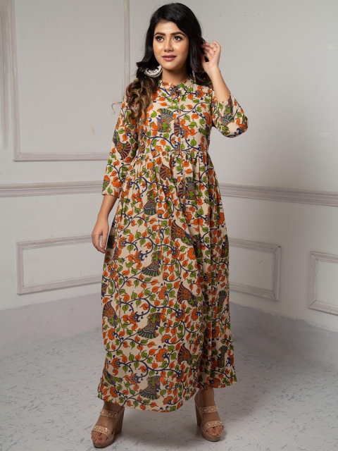 

Unnati Silks Women Multicoloured Floral Printed Flared Sleeves Thread Work Floral Handloom Kurta, Multi