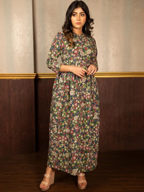 

Unnati Silks Women Green Floral Printed Flared Sleeves Floral Handloom Kurta